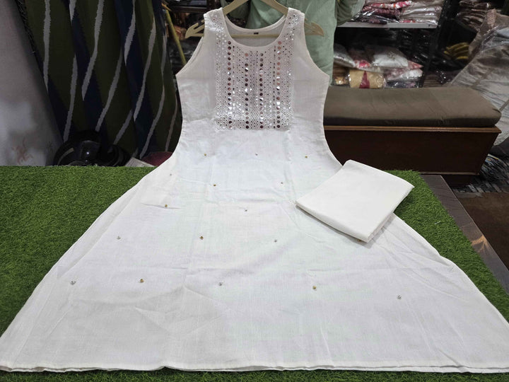Sleeveless Cotton Flex Kurta with Palazzo Set | Heavy Mirror Embroidery Work | Summer Collection