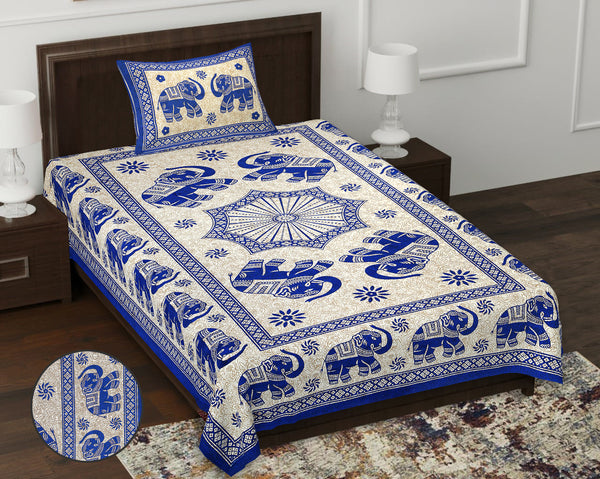 Jaipur Sanganeri Cotton Single Bedsheet with Pillow Cover (Buy 1 Get 1 Free)