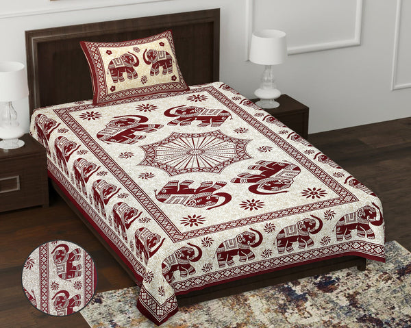 Jaipur Sanganeri Cotton Single Bedsheet with Pillow Cover (Buy 1 Get 1 Free)