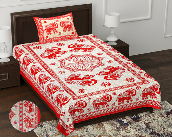 Jaipur Sanganeri Cotton Single Bedsheet with Pillow Cover (Buy 1 Get 1 Free)