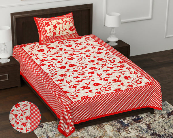 Jaipur Sanganeri Cotton Single Bedsheet with Pillow Cover (Buy 1 Get 1 Free)