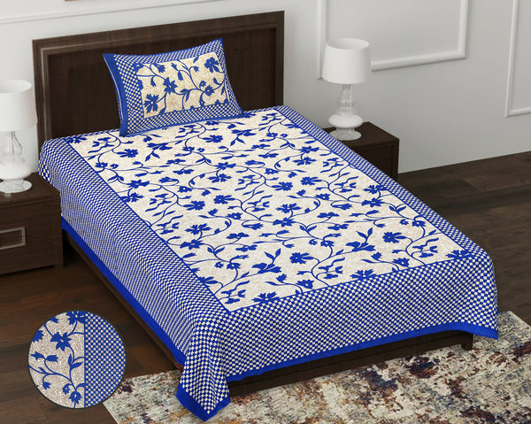 Jaipur Sanganeri Cotton Single Bedsheet with Pillow Cover (Buy 1 Get 1 Free)
