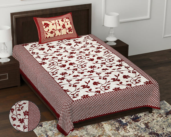 Jaipur Sanganeri Cotton Single Bedsheet with Pillow Cover (Buy 1 Get 1 Free)