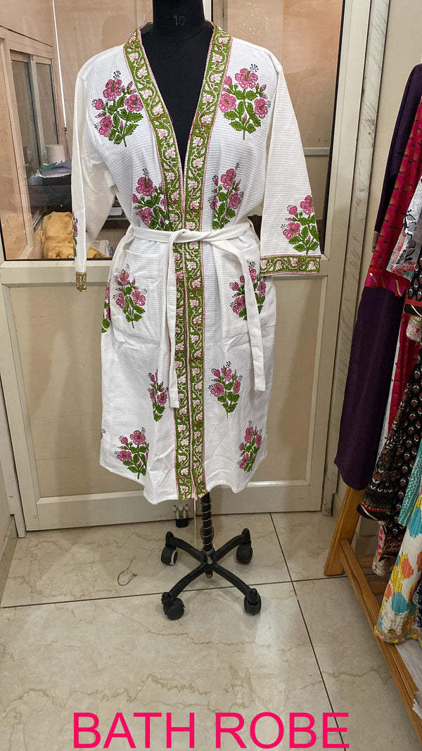 Premium Cotton Bath Robe – Free Size | Soft, Absorbent & Comfortable