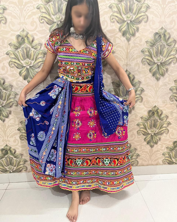 Gujarati Style Colourful Lehenga Choli with Cotton Dupatta – Free Size Blouse