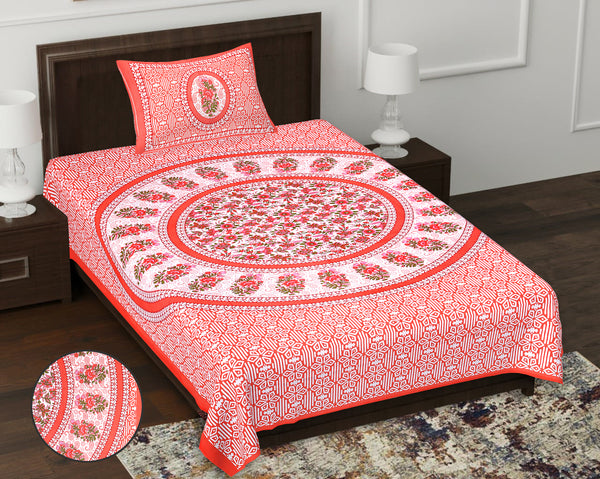 Jaipur Sanganeri Cotton Single Bedsheet with Pillow Cover (Buy 1 Get 1 Free)