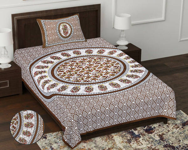 Jaipur Sanganeri Cotton Single Bedsheet with Pillow Cover (Buy 1 Get 1 Free)