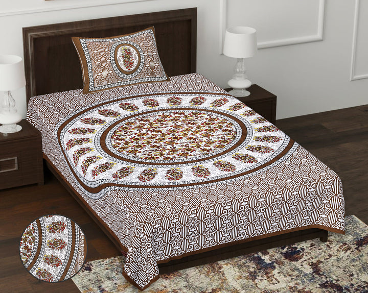 Jaipur Sanganeri Cotton Single Bedsheet with Pillow Cover (Buy 1 Get 1 Free)