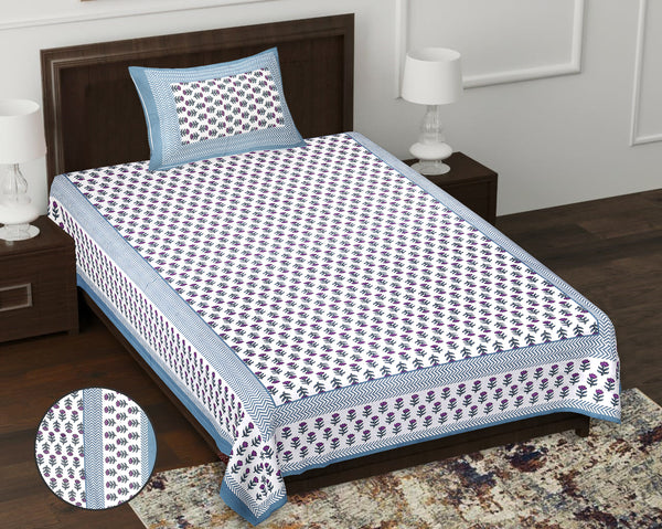 Jaipur Sanganeri Cotton Single Bedsheet with Pillow Cover (Buy 1 Get 1 Free)