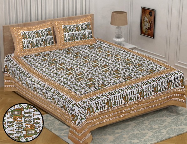 Jaipur Sanganeri Cotton Viscose Mix Bedsheet – Queen Size (90 x 100 inches) – Soft, Comfortable & Elegant (Buy 1 Get 1 Free) - Jaipuri Vibes