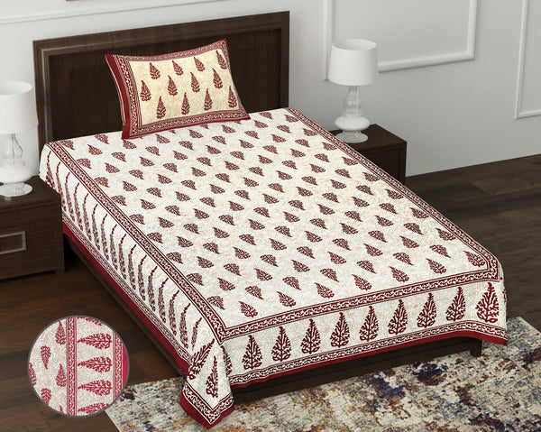 Jaipur Sanganeri Cotton Single Bedsheet with Pillow Cover (Buy 1 Get 1 Free)