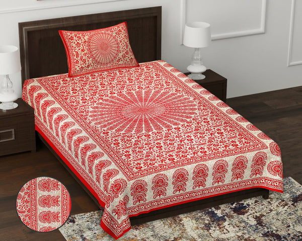 Jaipur Sanganeri Cotton Single Bedsheet with Pillow Cover (Buy 1 Get 1 Free)