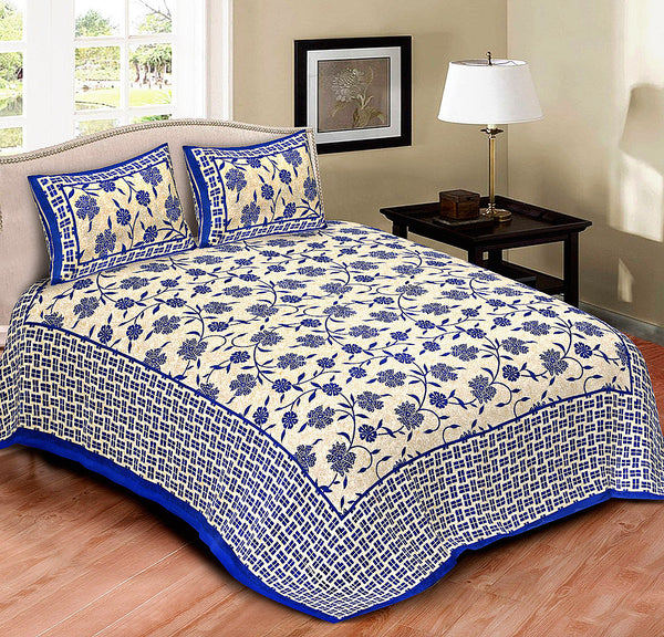 Jaipur Sanganeri Cotton Viscose Mix Bedsheet – Queen Size (90 x 100 inches) – Soft, Comfortable & Elegant (Buy 1 Get 1 Free) - Jaipuri Vibes