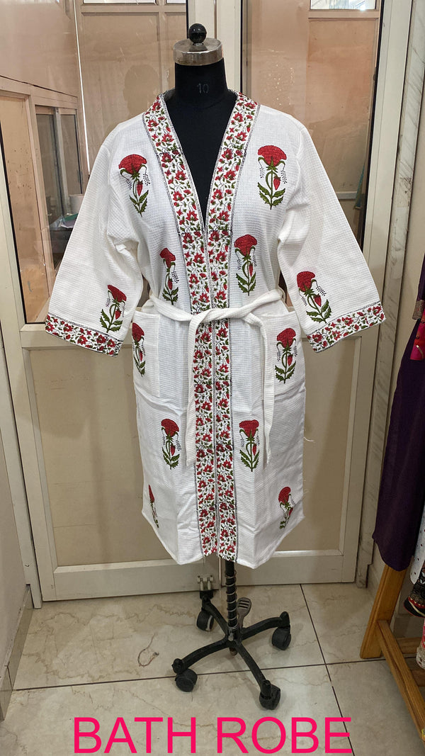 Premium Cotton Bath Robe – Free Size | Soft, Absorbent & Comfortable
