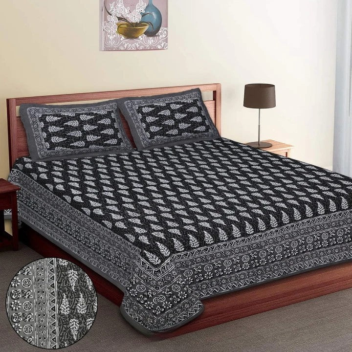 Jaipur Sanganeri Cotton Viscose Mix Bedsheet – Queen Size (90 x 100 inches) – Soft, Comfortable & Elegant (Buy 1 Get 1 Free) - Jaipuri Vibes