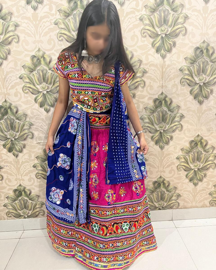Gujarati Style Colourful Lehenga Choli with Cotton Dupatta – Free Size Blouse