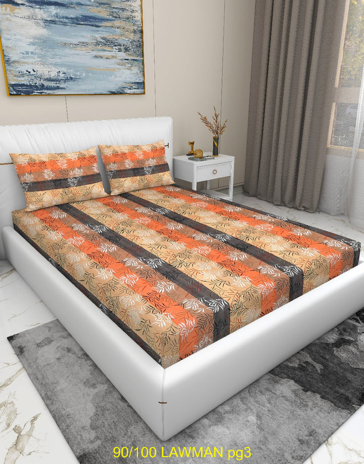 Jaipuri Cotton Queen Size Bookfold Bedsheet Gift Pack with 2 Pillow Covers – Striped Floral Design (90x100) - Jaipuri Vibes