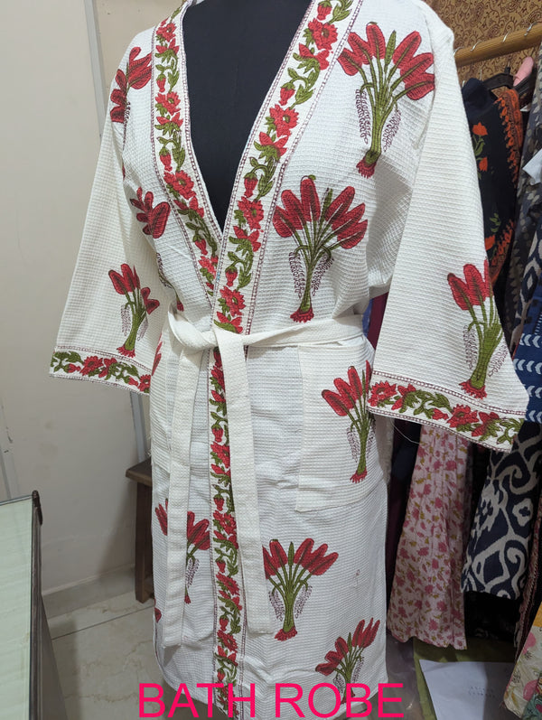 Premium Cotton Bath Robe – Free Size | Soft, Absorbent & Comfortable