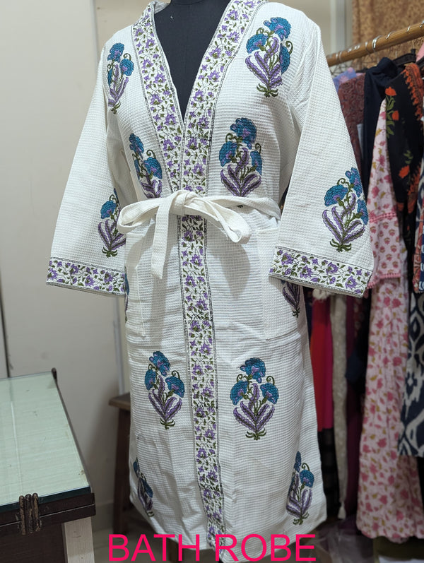 Premium Cotton Bath Robe – Free Size | Soft, Absorbent & Comfortable