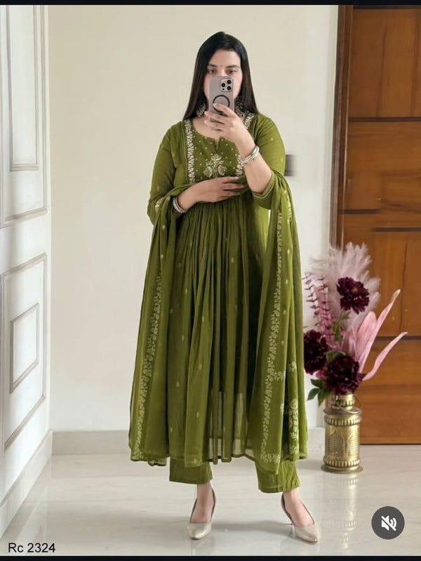 Pure Cotton Kurti with Pant & Dupatta | Heavy Embroidery | Fully Stitched |