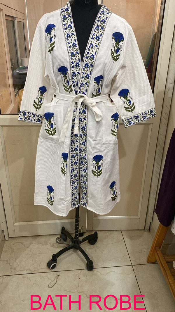 Premium Cotton Bath Robe – Free Size | Soft, Absorbent & Comfortable