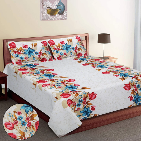 Jaipuri Cotton King Size Double Bed Sheet with 2 Pillow Covers – Basil Floral Print (108x108) - Jaipuri Vibes