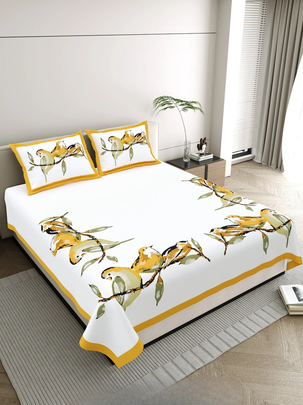 Jaipuri Cotton King Size Double Bed Sheet with 2 Pillow Covers – Basil Floral Print (108x108) - Jaipuri Vibes