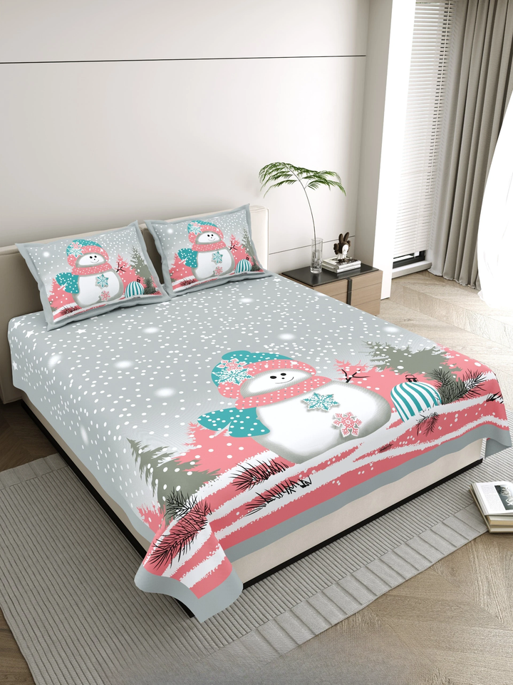 Jaipuri Cotton King Size Double Bed Sheet with 2 Pillow Covers – Basil Floral Print (108x108) - Jaipuri Vibes
