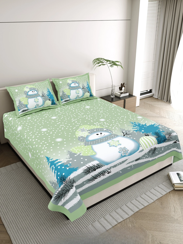 Jaipuri Cotton King Size Double Bed Sheet with 2 Pillow Covers – Basil Floral Print (108x108) - Jaipuri Vibes