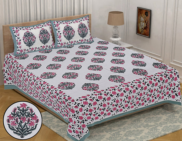 Jaipur Sanganeri Cotton Viscose Mix Bedsheet – Soft, Comfortable & Elegant (Buy 1 Get 1 Free)