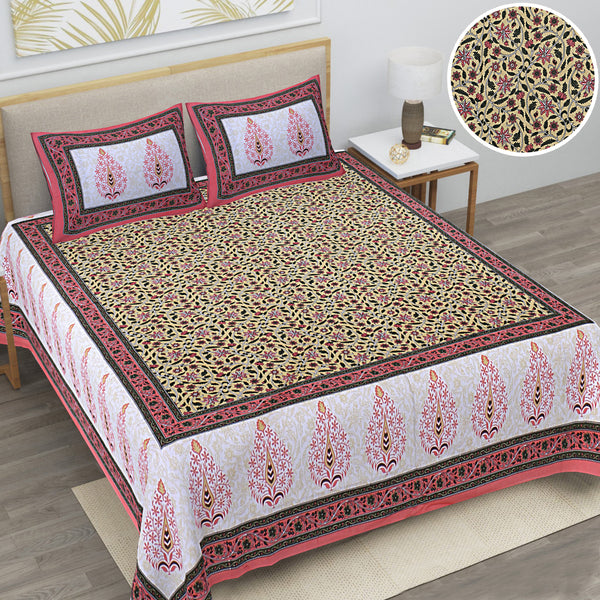 Jaipur Sanganeri Cotton Viscose Mix Bedsheet – Soft, Comfortable & Elegant (Buy 1 Get 1 Free)