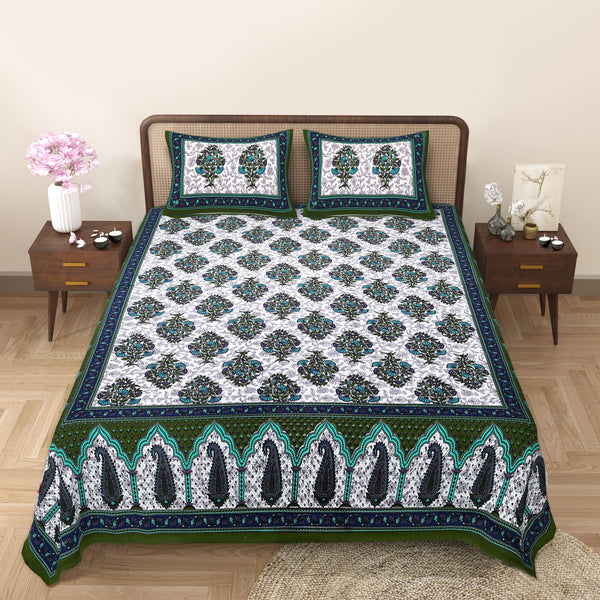 Jaipur Sanganeri Cotton Viscose Mix Bedsheet – Soft, Comfortable & Elegant (Buy 1 Get 1 Free)