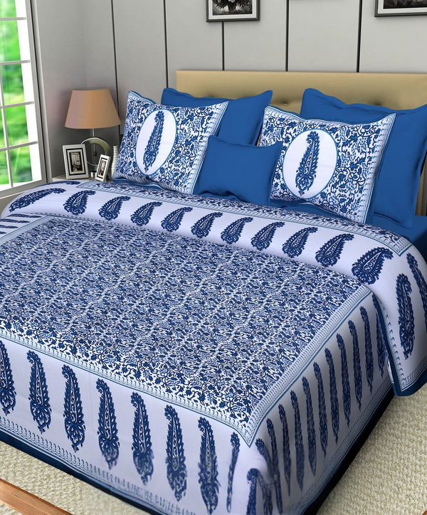 Jaipur Sanganeri Cotton Viscose Mix Bedsheet – Queen Size (90 x 100 inches) – Soft, Comfortable & Elegant (Buy 1 Get 1 Free) - Jaipuri Vibes