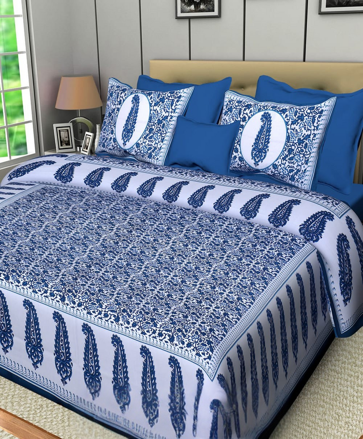 Jaipur Sanganeri Cotton Viscose Mix Bedsheet – Queen Size (90 x 100 inches) – Soft, Comfortable & Elegant (Buy 1 Get 1 Free) - Jaipuri Vibes
