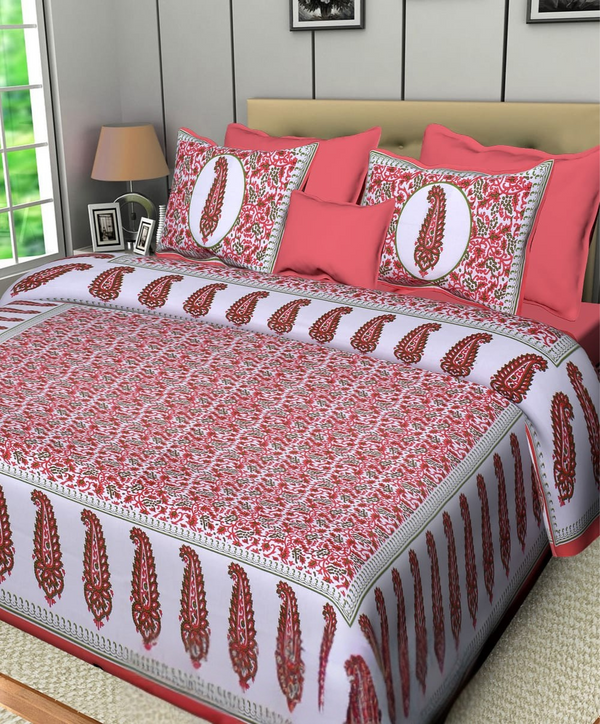 Jaipur Sanganeri Cotton Viscose Mix Bedsheet – Queen Size (90 x 100 inches) – Soft, Comfortable & Elegant (Buy 1 Get 1 Free) - Jaipuri Vibes