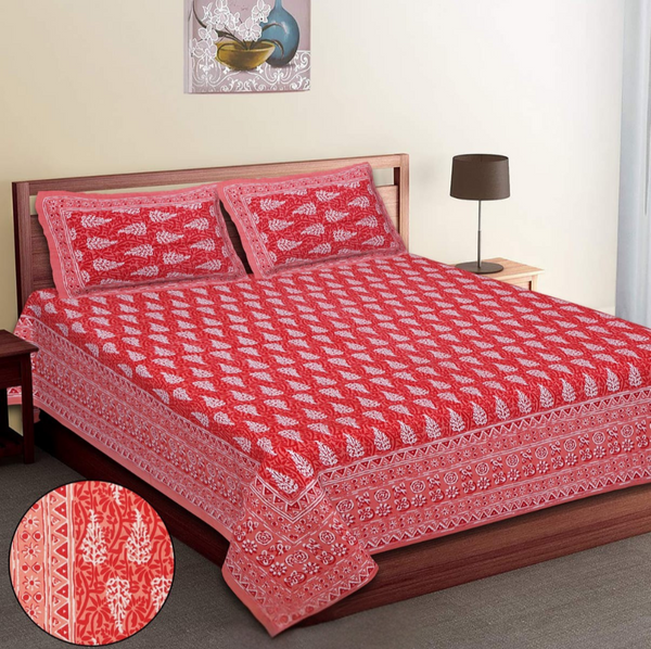 Jaipur Sanganeri Cotton Viscose Mix Bedsheet – Queen Size (90 x 100 inches) – Soft, Comfortable & Elegant (Buy 1 Get 1 Free) - Jaipuri Vibes