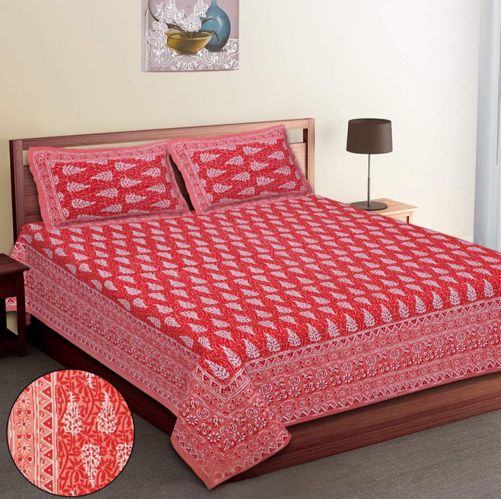 Jaipur Sanganeri Cotton Viscose Mix Bedsheet – Queen Size (90 x 100 inches) – Soft, Comfortable & Elegant (Buy 1 Get 1 Free) - Jaipuri Vibes