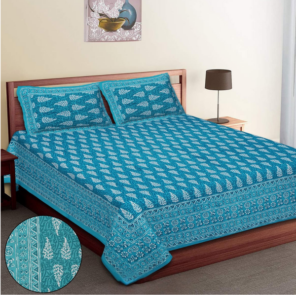 Jaipur Sanganeri Cotton Viscose Mix Bedsheet – Queen Size (90 x 100 inches) – Soft, Comfortable & Elegant (Buy 1 Get 1 Free) - Jaipuri Vibes