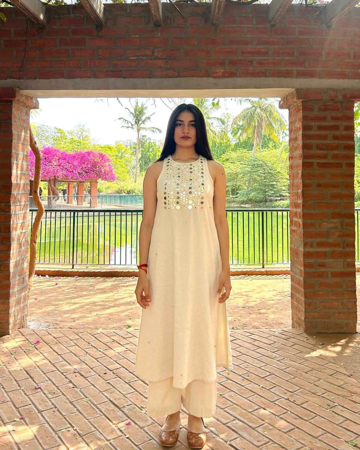 Sleeveless Cotton Flex Kurta with Palazzo Set | Heavy Mirror Embroidery Work | Summer Collection