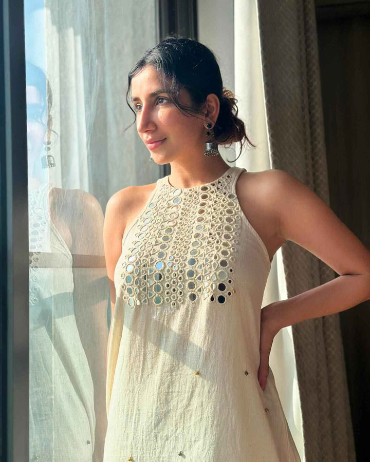 Sleeveless Cotton Flex Kurta with Palazzo Set | Heavy Mirror Embroidery Work | Summer Collection