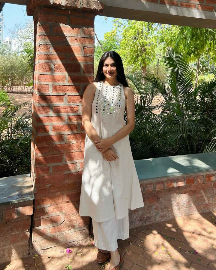 Sleeveless Cotton Flex Kurta with Palazzo Set | Heavy Mirror Embroidery Work | Summer Collection