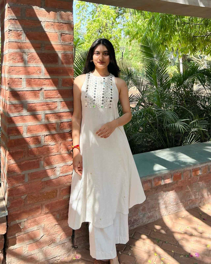 Sleeveless Cotton Flex Kurta with Palazzo Set | Heavy Mirror Embroidery Work | Summer Collection
