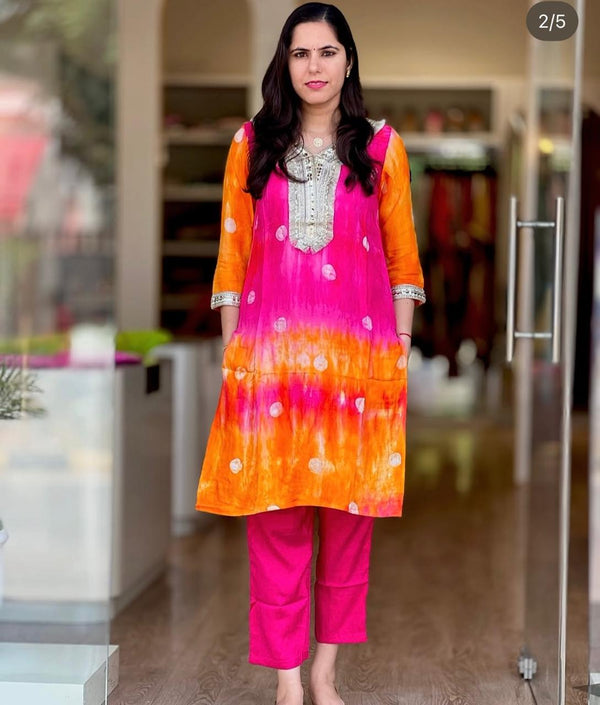 Silk Kurta Pant Set for Women & Girls | Heavy Gotta Work on Neck & Sleeves | Festive Wear